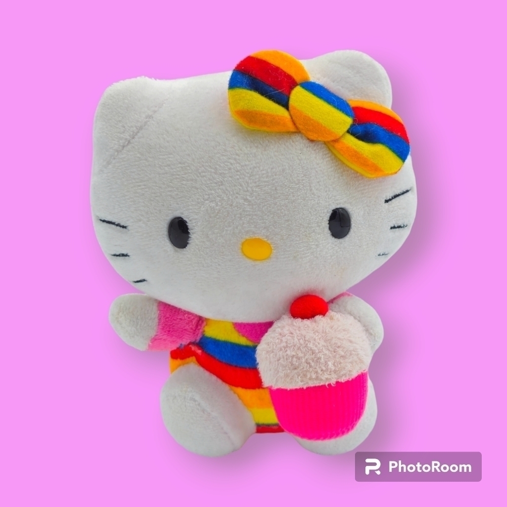 Hello Kitty Cupcake Rainbow Stripes Plush